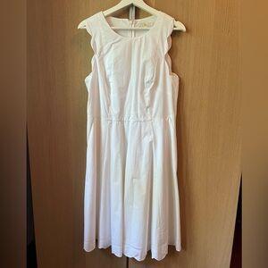 Boden white cotton scallop edge dress, A line, size 10